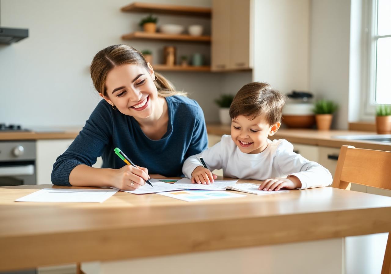 Mamá trabajando tranquila mientras su hijo está en el reto